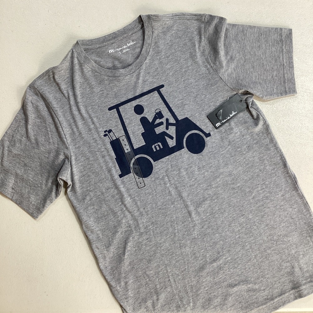 Travis Mathew T-Shirt Men's S Grey Race You Crew Graphic Golf Cart Short Sleeve‎